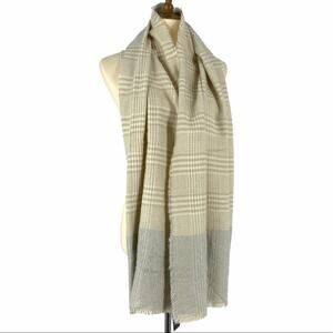 INC Plaid Tan And Grey Scarf Wrap One Size